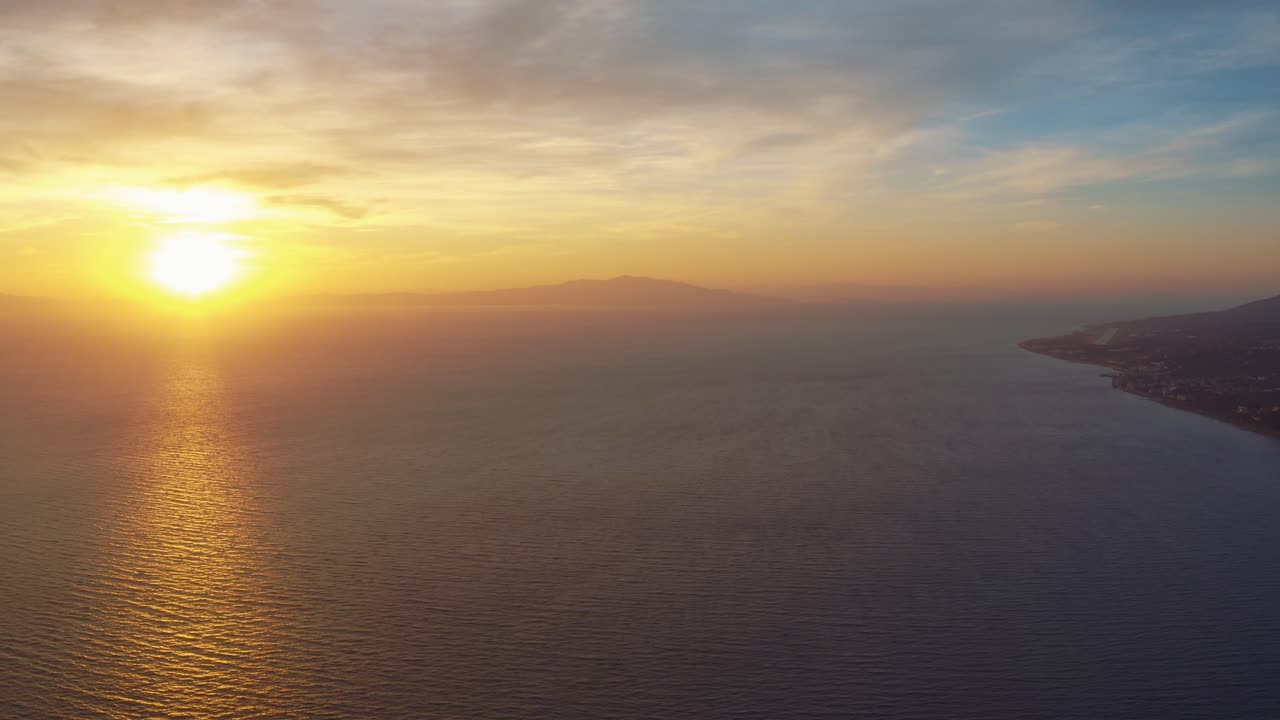 Glorious Sunrise Scenery By The Calm Sea In Mitilini, Lesbos, Greece - wide shot