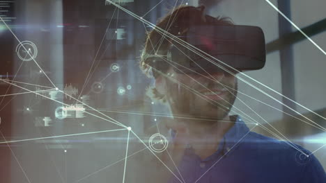 animación de la red de conexiones a través de un hombre de negocios usando auriculares vr