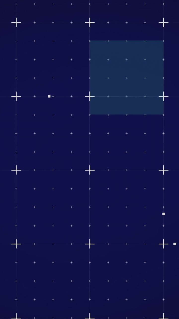 Animation of white markers and blue flickering squares on grid background