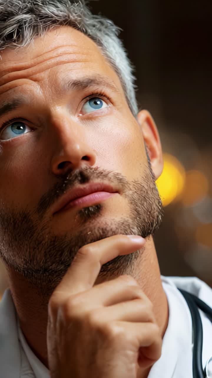 Contemplative man lost in thought, pondering deeply with focused expression, captivated by reflections beyond the frame, showcasing a moment of introspection and curiosity