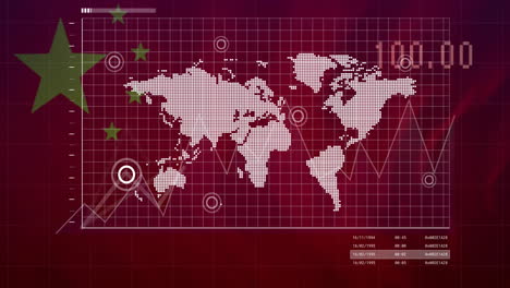 Animación-Del-Diagrama-Y-Mapa-Mundial-Sobre-La-Bandera-De-China