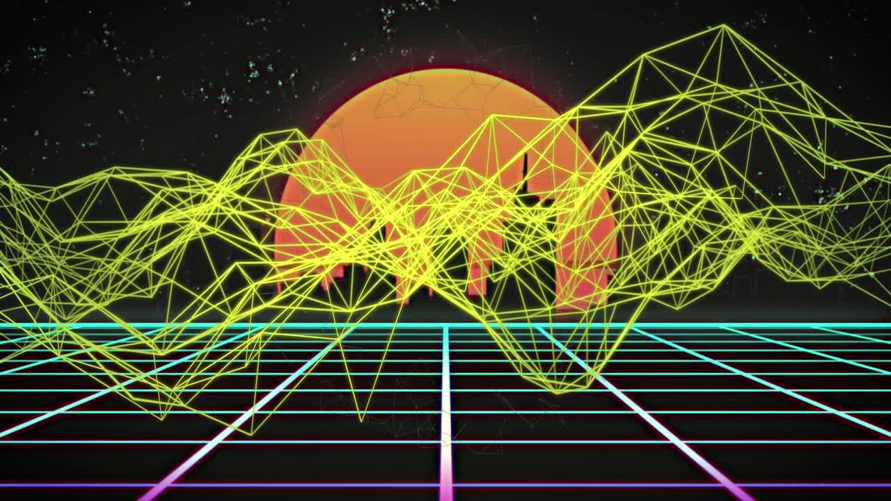 animación de formas que se mueven sobre los iconos de la ciudad