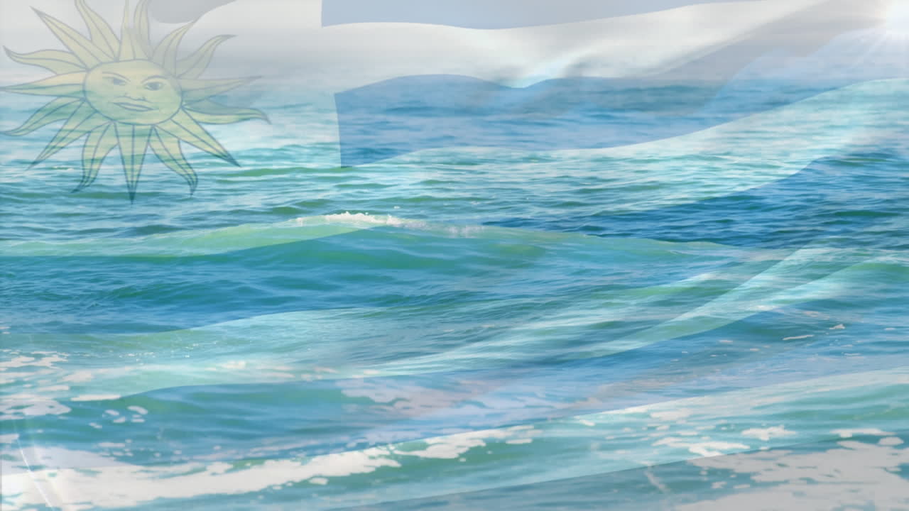 우루과이  ⁇ 발이 바다의 파도에 대한 공중 뷰에 반해 흔들리는 디지털 구성