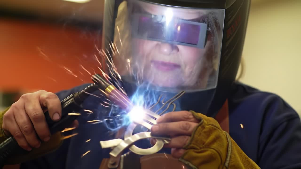 Woman Welds Metal Crafts