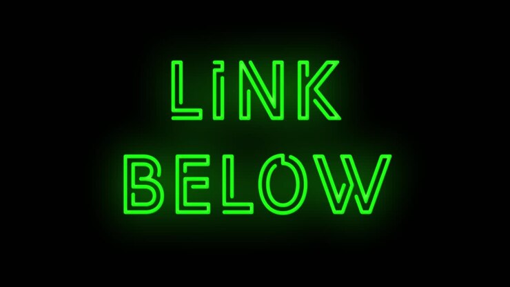 Insegna al neon verde "LINK SOTTO" lampeggiante che si accende e si spegne con sfarfallio 4K
