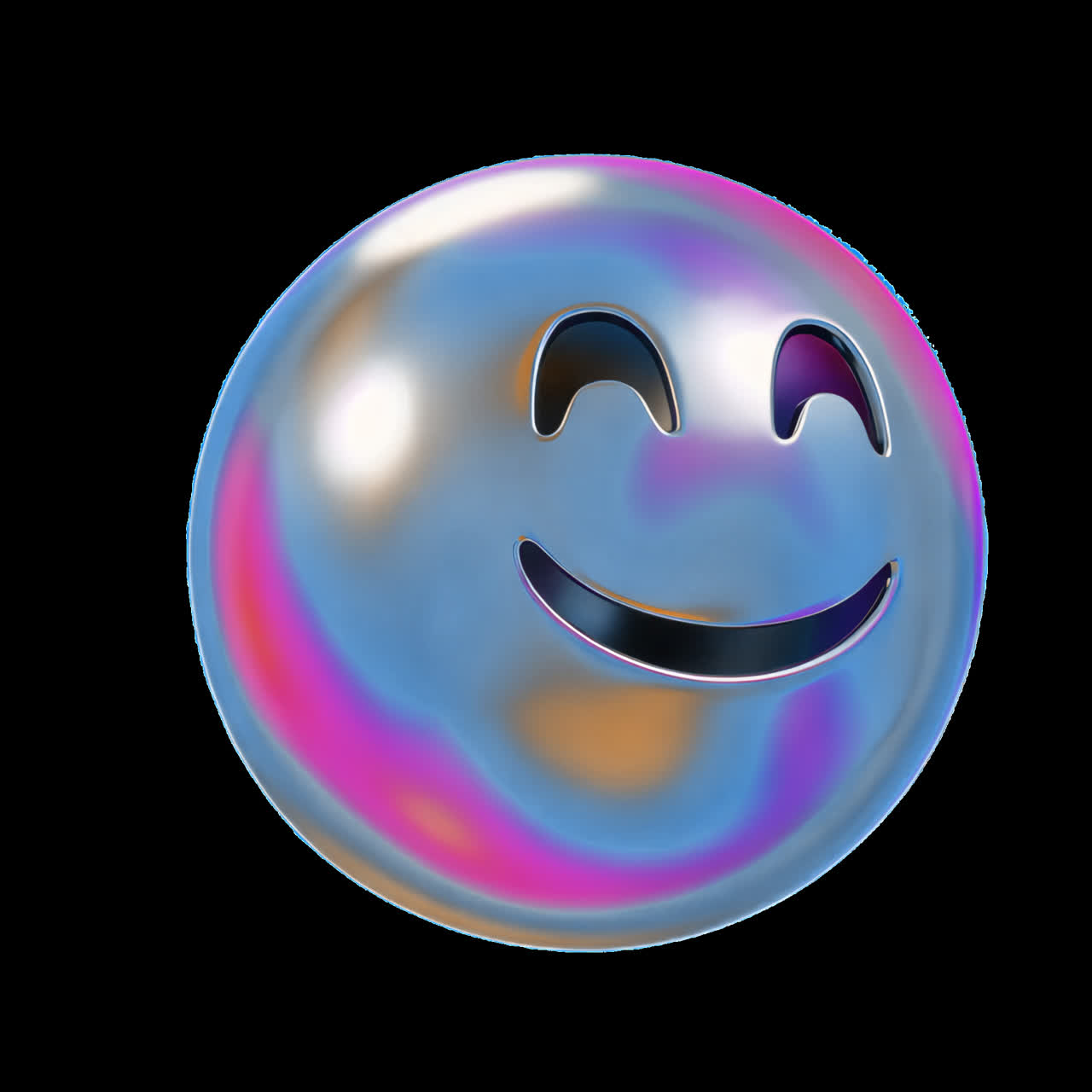 Animazione di emoji sorridente metallica colorata, risorsa isolata, video 4K trasparente, canale alfa