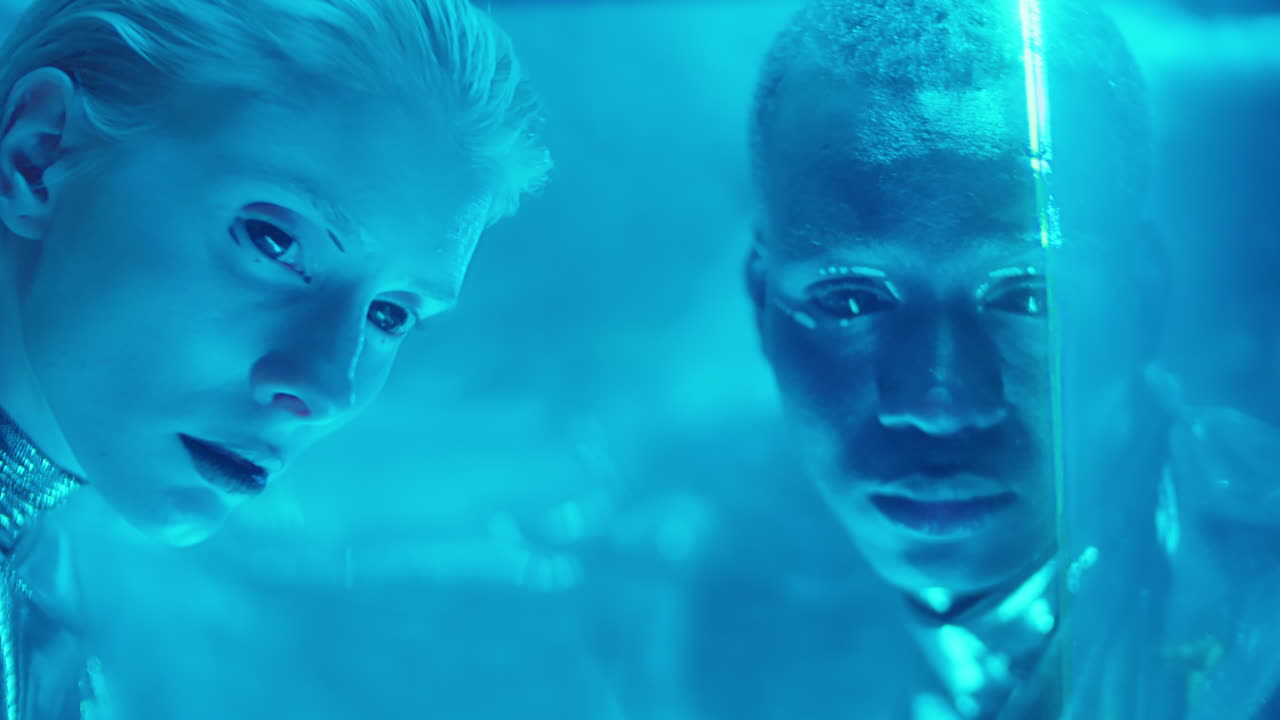 Extraterrestrial Couple in Blue Neon Light