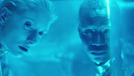 Extraterrestrial Couple in Blue Neon Light