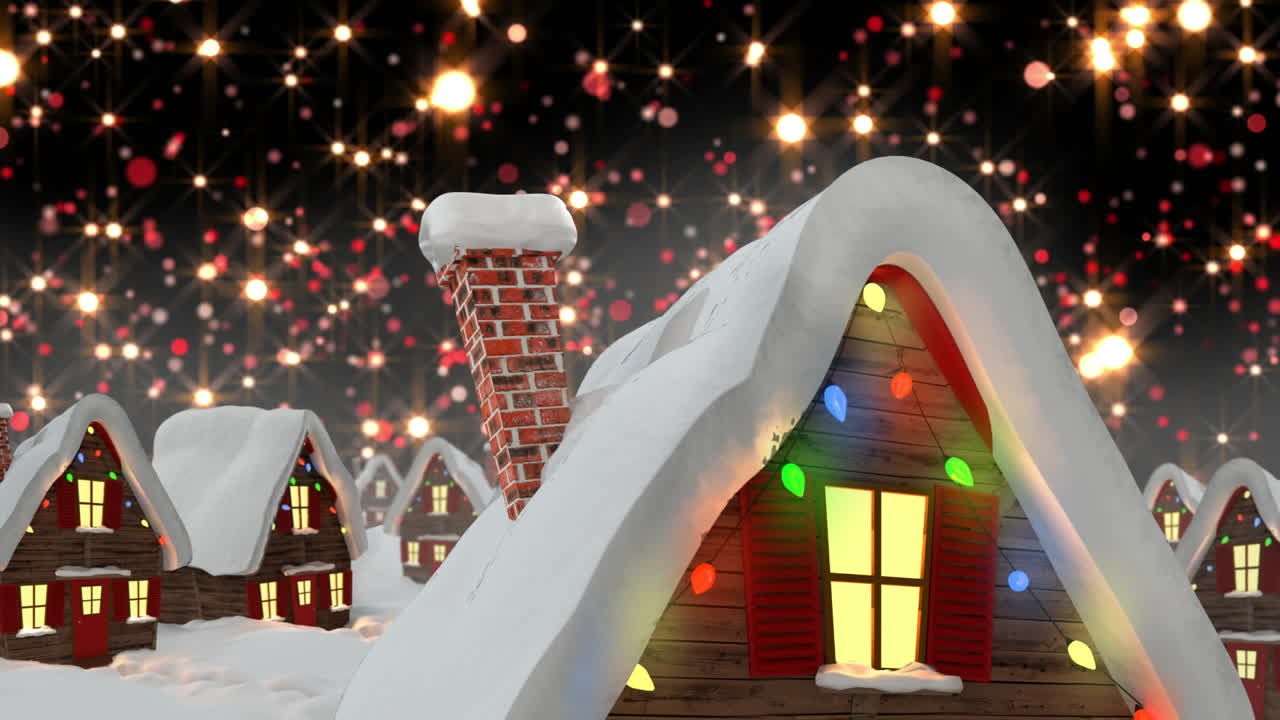 별이 떨어지는 다채로운 불빛이 요정의 불빛으로 집 위에 떨어지는 애니메이션