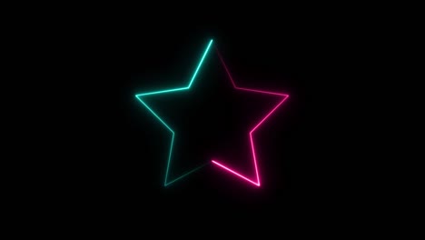 estrella colorida de línea de neón llamarada brillante parpadeante bucle de animación moviéndose al azar en un fondo negro.