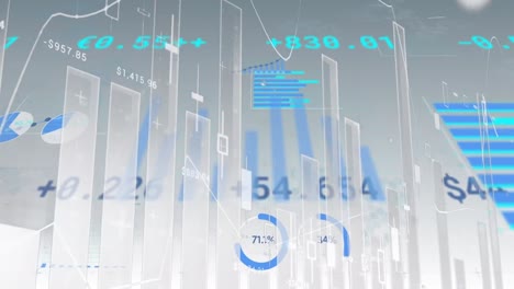 Animation of financial data processing on white background