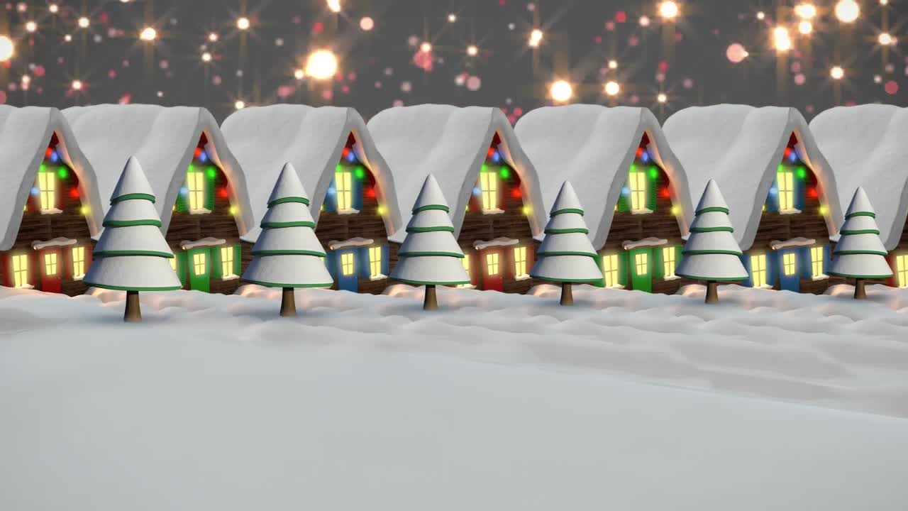 검은 바탕에 장식 된 집과 함께 겨울 풍경의 애니메이션