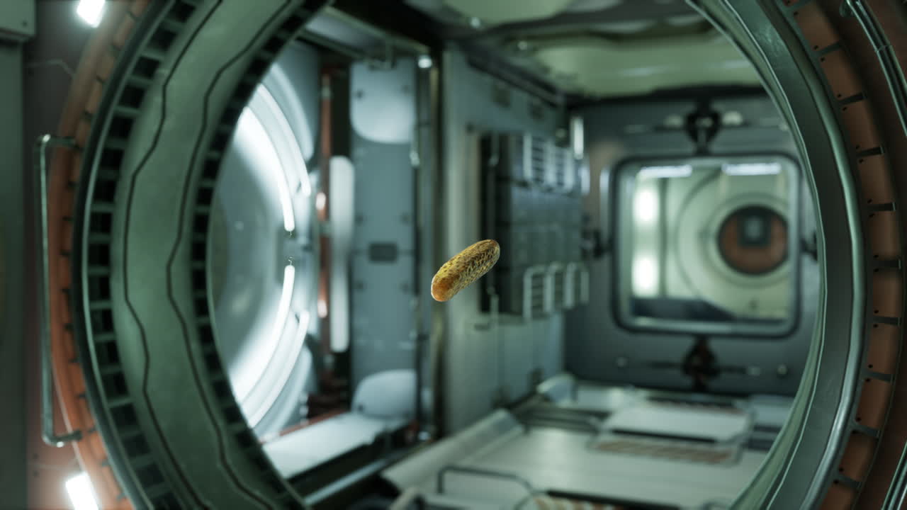 маринованный маринованный огурец плавает на международной космической станции