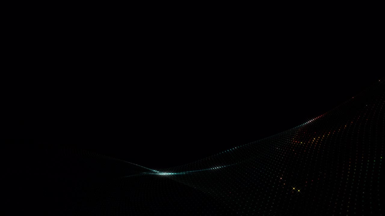 Digital particles wave flowing with lines and dots connection on black background. Abstract title dark blurred animation of seamless particle lines. 4K 3D seamless loop abstract futuristic cyberspace.