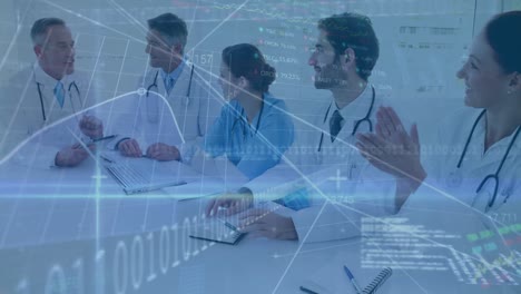 animación de gráficos y datos sobre diversas mujeres y hombres médicos durante la consulta