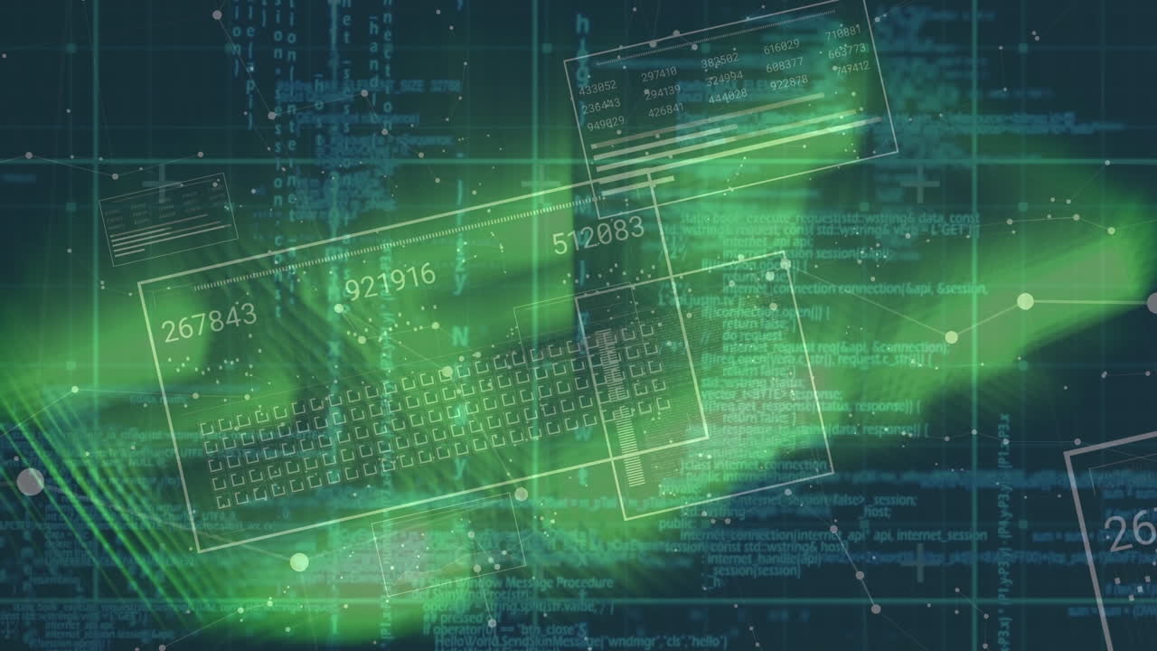 animación de formas verdes sobre el procesamiento de datos en el fondo de la marina