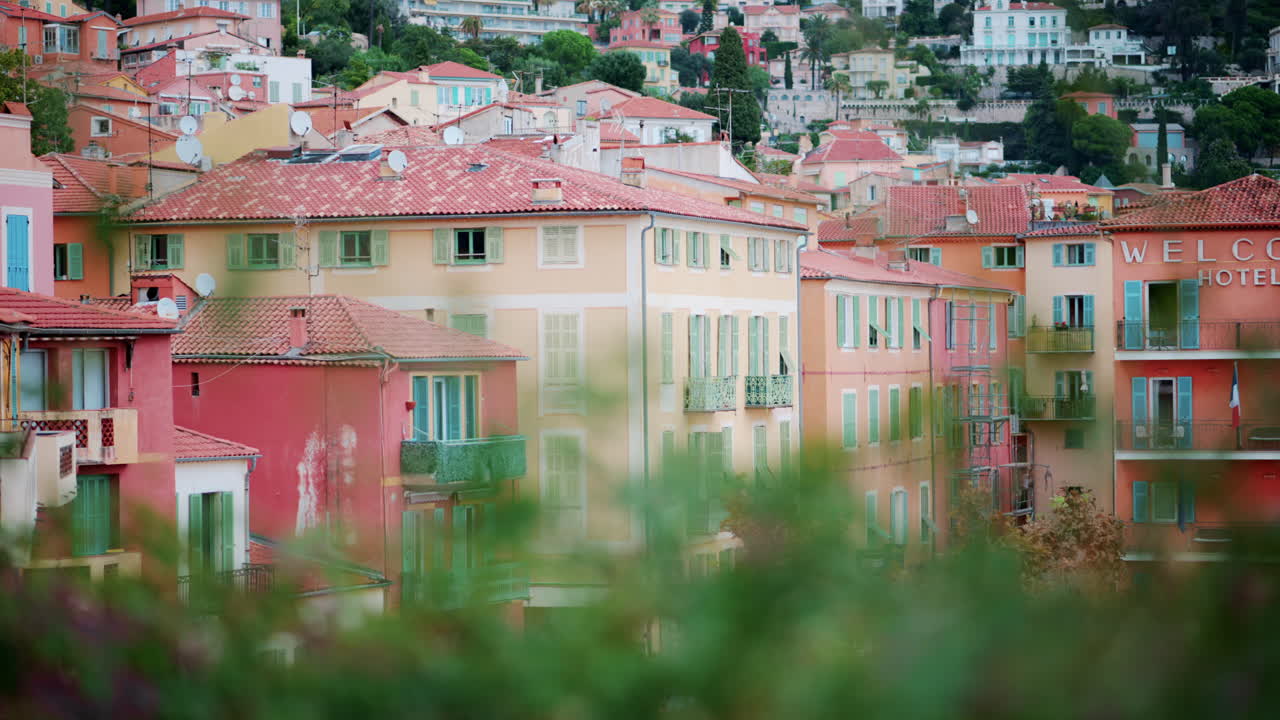 Villefranche sur Mer, France - October 10, 2024: Front view of the Welcome Hotel in the seaside town on the French Riviera