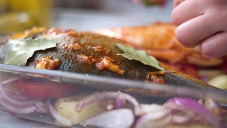 put the sea bream on the dish and add the herbs de provence