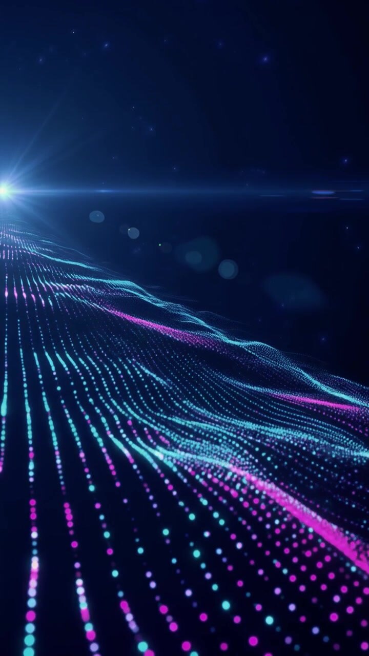 Onda digitale astratta di particelle luminose nello spazio scuro