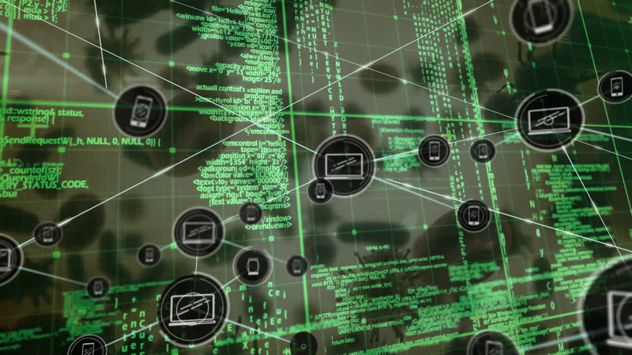 red de iconos digitales y procesamiento de datos contra múltiples células de covid-19 en fondo gris