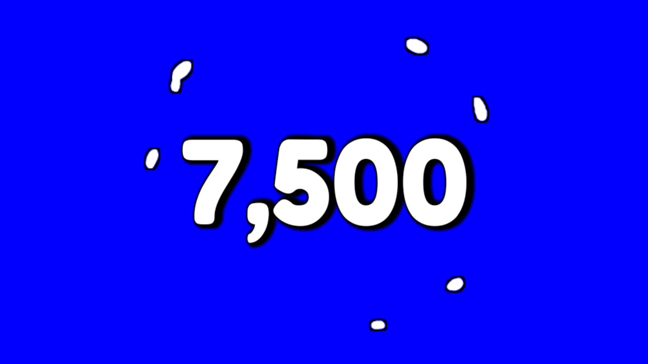 Numero 7500, cartello, simbolo, cartellino del prezzo, animazione con effetti di fumo, motion graphics, cartone animato su sfondo a schermo blu per elementi video.