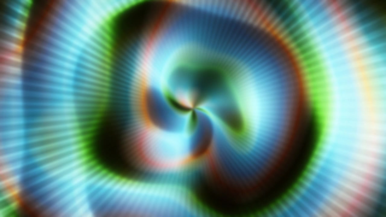 Rastros de luz neon coloridos espiralando em torno de um ponto central com desfoque radial vibrante e raios, fundo abstrato dinâmico e repetível.