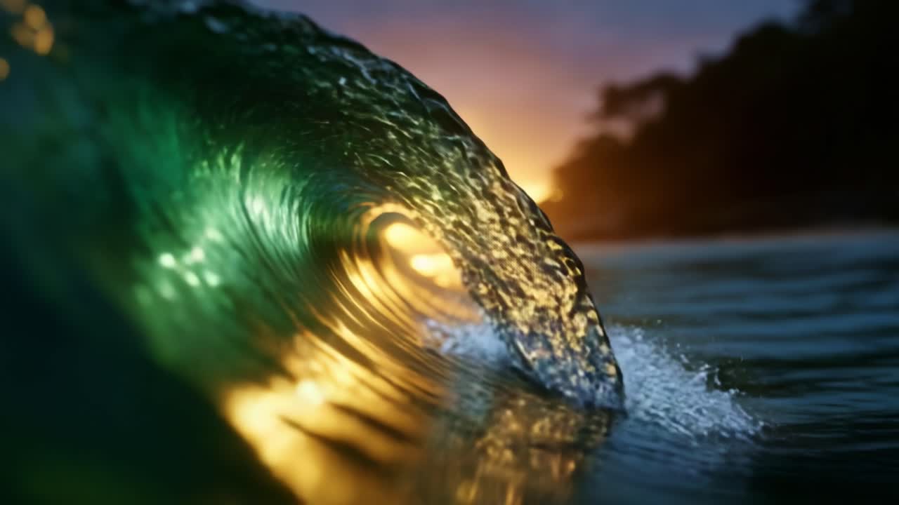 Majestic Ocean Wave at Sunset Captured in Two Stunning Frames, Showcasing the Radiant Colors and Motion of Nature's Beauty in a Serene Moment