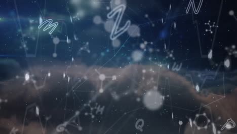 animación de moléculas, red de conexiones y letras