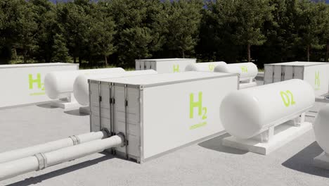 white tanks with container liquid hydrogen and oxygen in factory yard. 3d animation