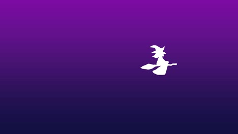 halloween animation white witch flying on broomstick over gradient background purple blue