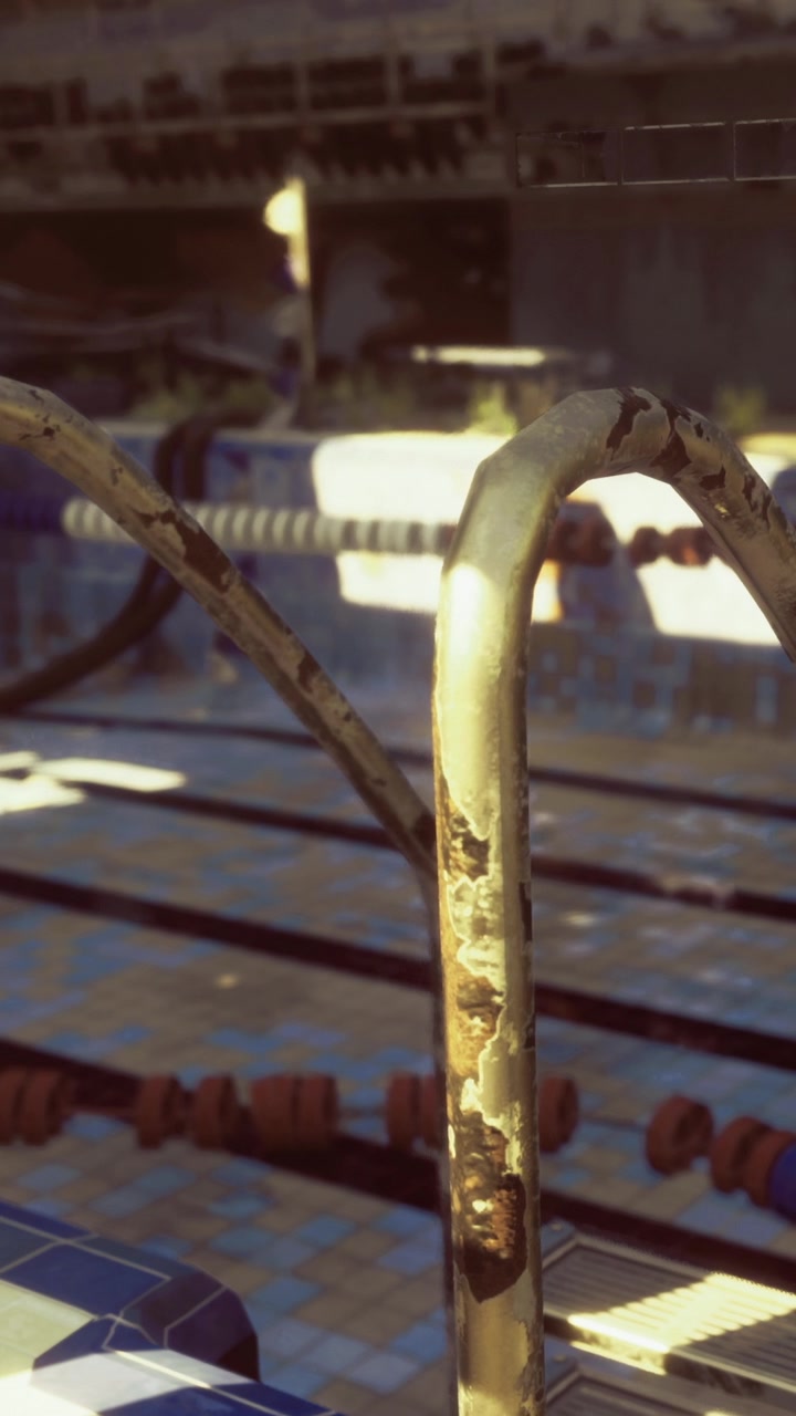 Rusty rail at a swimming pool in a sunny afternoon during summer