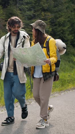 Couple Hiking and Using Map in Nature