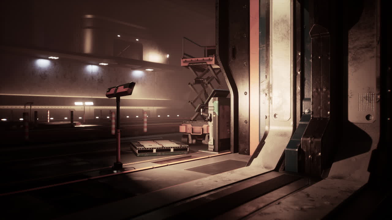 미래의 공상과학 창고 인테리어