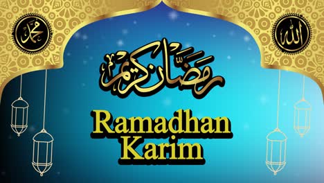 greetings to welcome the blessed month of ramadan motion graphic. shiny gold with a dark blue background color