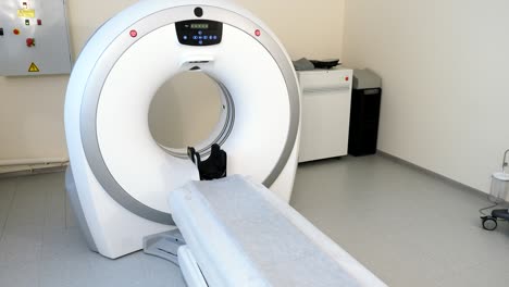 radiology modern equipment in hospital. empty computed tomography or magnetic resonance imaging. ct or mri scan. 4k