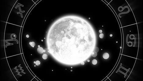 animation of spinning star sign wheel with glowing planet and stars