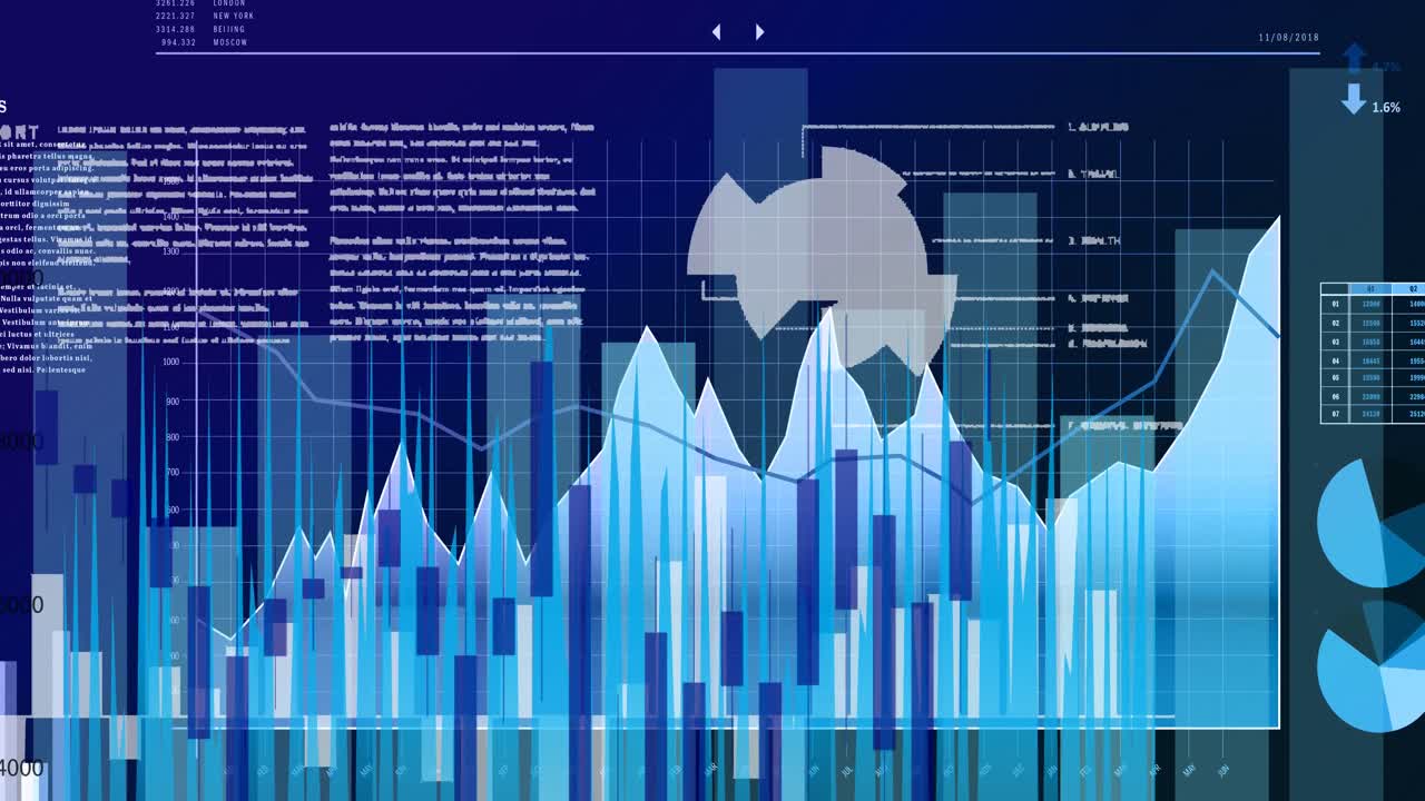 Animation of data processing with blue line and statistics recording