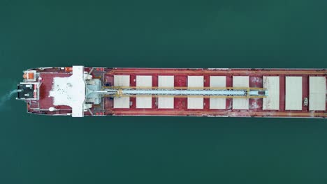 aerial view of a lake freighter on the great lakes