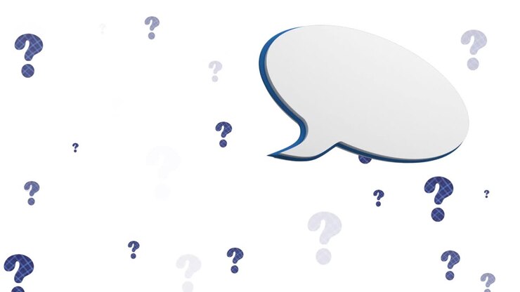 Animation of speech bubble over question marks on white background