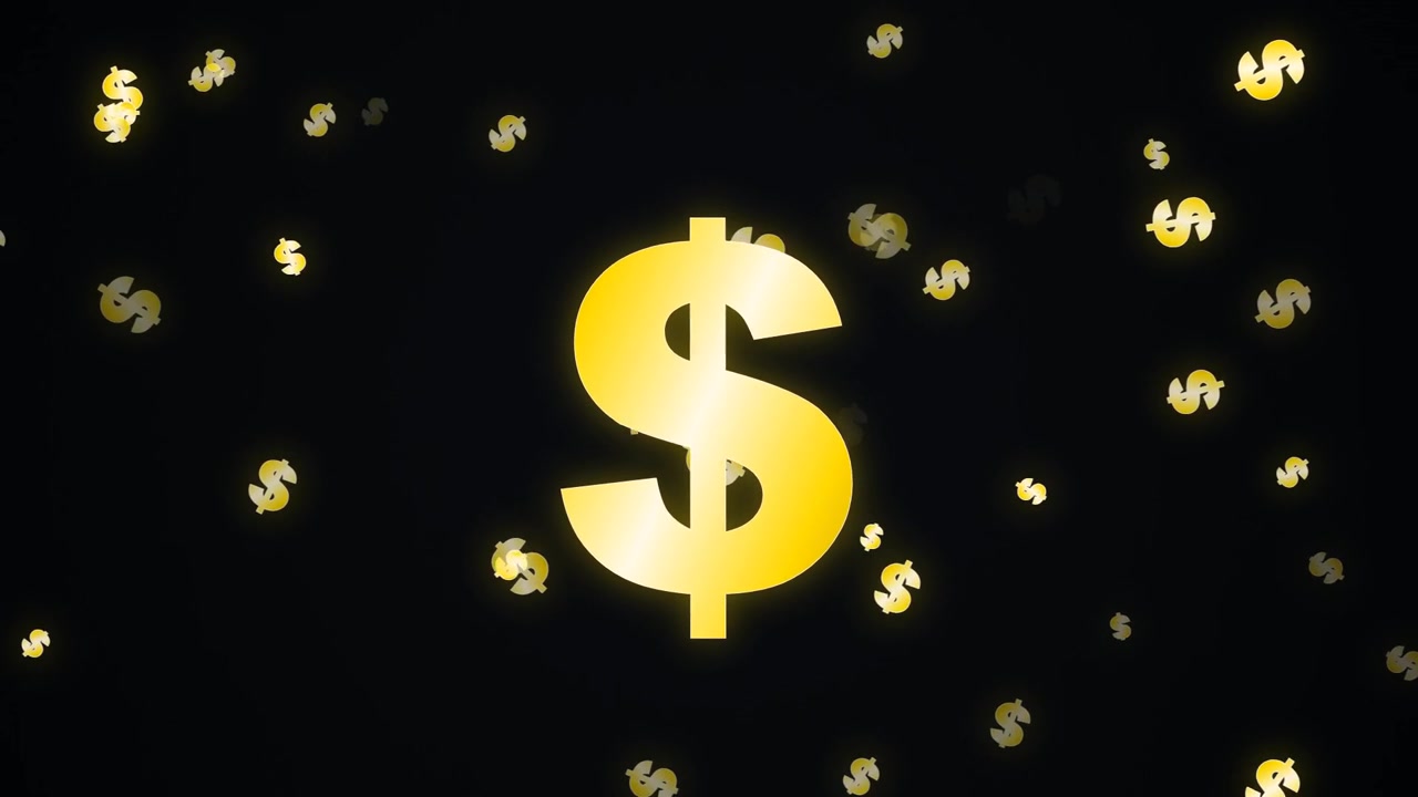 Simboli del dollaro dorati che fluttuano su sfondo nero