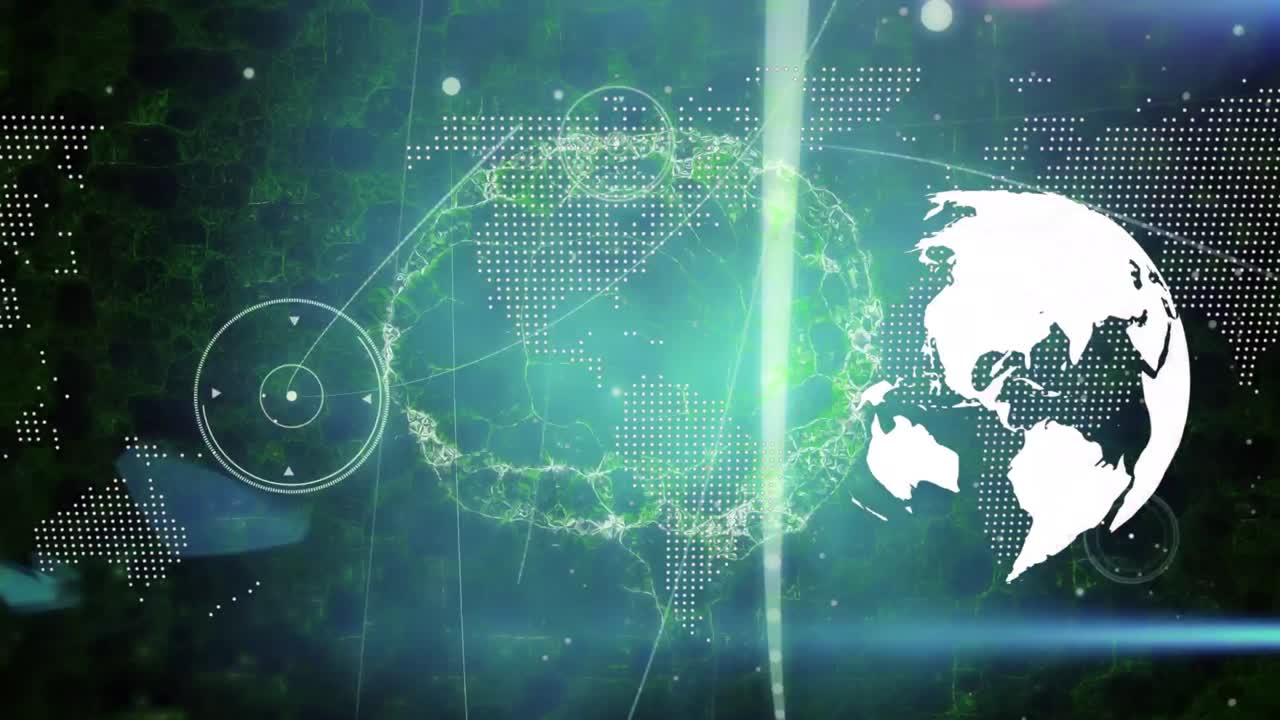 Animation of globe and brain over network of connections and world map
