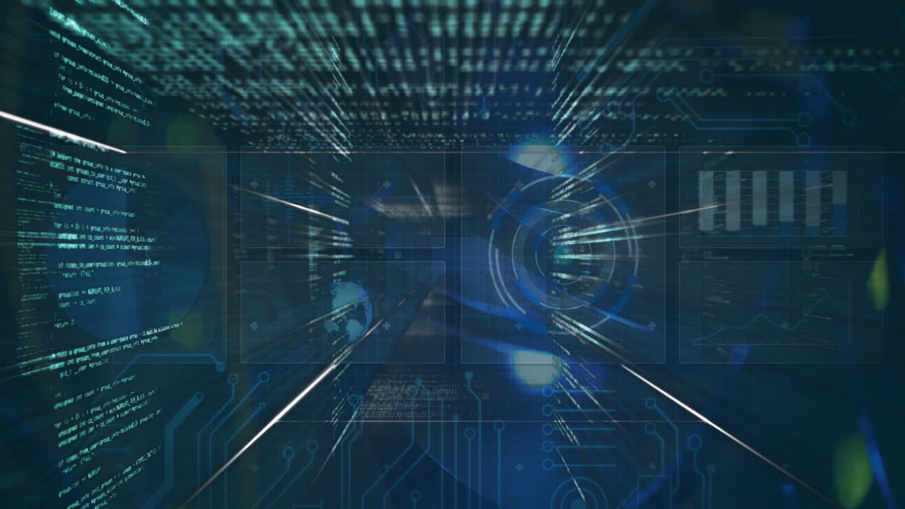 Animation of scope scanning and data processing over digital screens
