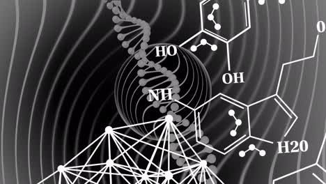 animation of chemical formulas over black background