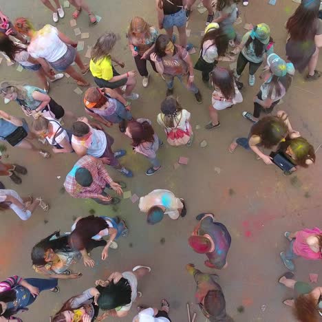 happy people celebrating color festival. vinnitsa, ukraine - july 2017: happy young people celebrating during music and colors festival