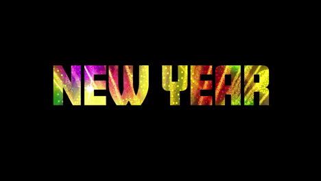 animation of new year text and fireworks on black background