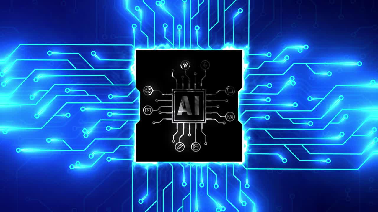 Artificial Intelligence AI Symbol on Futuristic Circuit Board – Perfect for Tech, Data, and Innovation Videos