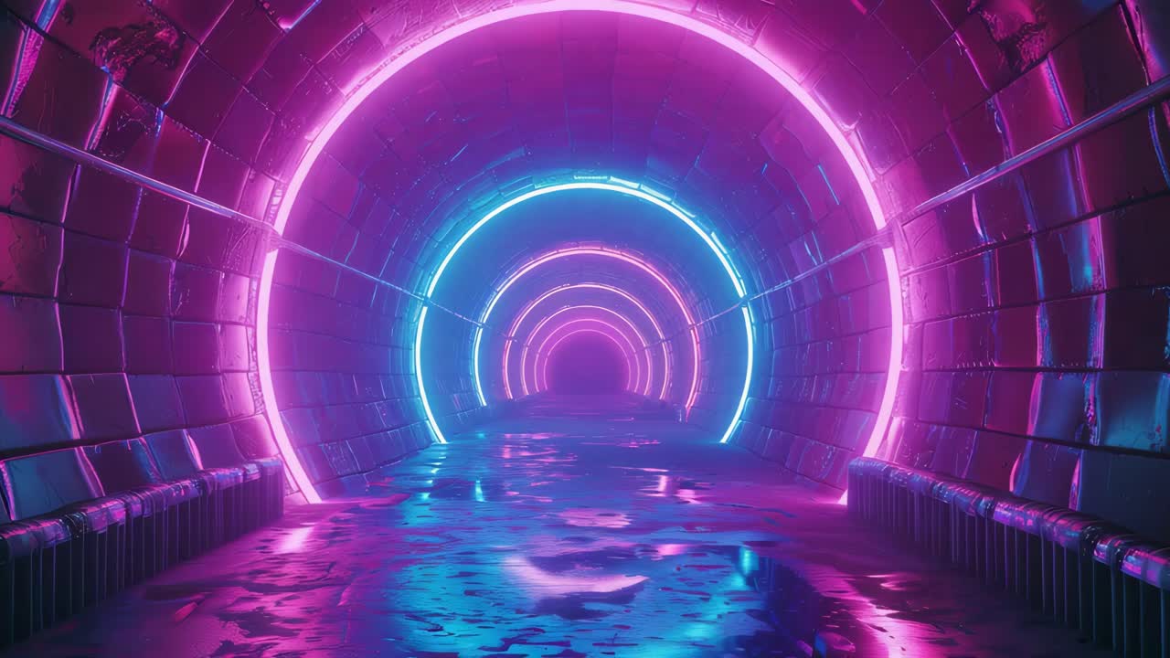 túnel de neón con círculos brillantes