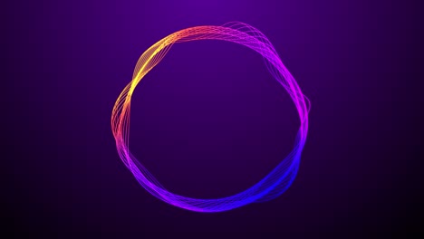 forma de círculo geométrico aislado. fondo cinético abstracto. movimiento caótico de líneas curvas coloridas. efecto de onda sonora. espacio para el texto. marco para texto, logotipo, presentación de producto. 4k