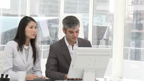 attractive business woman and her manager working at a computer