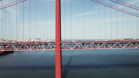 red bridge over the river in lisbon, portugal